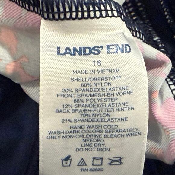 Lands’ End Keyhole High Neck Tankini Top Navy Pink Orange Floral Size 18 - Picture 3 of 12